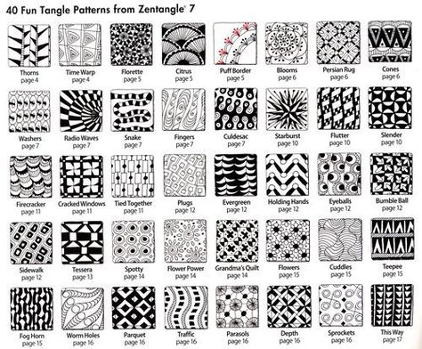 How to Zentangle Patterns Free | Free Zentangle How To Patterns | 40 more tangles with How-to steps for ... Zentangle Tutorial, Tangle Doodle, Zentangle Designs, Doodle Inspiration, Tangle Art, Tangle Patterns, Zentangle Drawings, Grafic Design, Doodles Zentangles