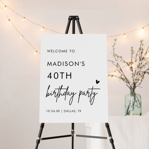 30th Birthday Board, 30th Birthday Party Themes For Women, 30th Birthday Sign, Bridal Shower Signage, 30th Birthday Themes, Thirtieth Birthday, Modern Birthday Party, Mums Birthday, Party Welcome Sign