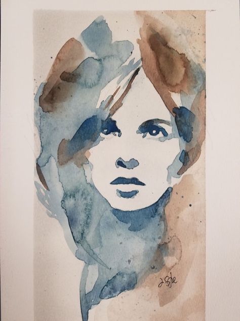 Portrait Of A Woman Watercolor By Jeff Stone - Doodlewash Watercolor Self Portrait Abstract, Faces Watercolor Painting, Watercolor Faces, Watercolor People, Watercolor Art Face, Watercolor Face, Watercolor Eyes, Watercolor Portrait Painting, I Am Lucky