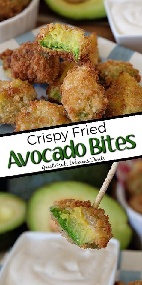 Crispy Fried Avocado Bites are an easy and delicious avocado recipe that are crispy on the outside and creamy on the inside. #friedavocado #avocadobites Avocado Bites, Crispy Avocado, Fried Avocado, Avocado Snack, Avocado Recipes Healthy, Avocado Fries, Delicious Appetizer Recipes, Mozzarella Sticks, Appetizer Bites