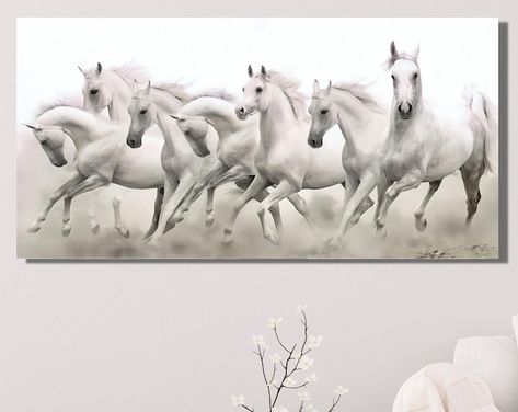 Buy 7 Running White Horses Framed Canvas Wall Art 7 Running Online in India - Etsy 7 Running Horses, Horses Wall Art, Horse Wall Art Canvases, Horse Posters, Horse Wall Art, Animal Wall Decor, Running Horses, Horse Wall, White Horses