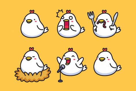 Cute cartoon chicken set | Premium Vector #Freepik #vector #baby #character #cartoon #animal Funny Chicken Drawing, Chicken Character Design, Simple Chicken Drawing, Draw A Chicken, Rooster Illustration, Farm Cartoon, Chicken Vector, Rooster Logo, Chicken Drawing