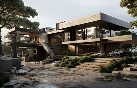 Modern Naturalistic House, Modern Rainforest House, Rainforest Mansion, Japanese Mansion Modern, Mansion In Forest, Mansion Forest, Jungle Mansion, Forest Mansion, Rainforest House