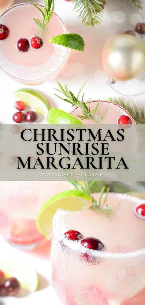 When a margarita meets a tequila sunrise in a cranberry bog, you get the best cranberry margarita to celebrate the season! If you've ever made homemade cranberry sauce, or mixed up a margarita at home, you totally got this. Make just one or a whole pitcher for holiday entertaining. Mocktail instructions included, too. Make the Christmas Sunrise Margarita your signature cocktail this holiday season! Holiday Drink Garnish, Cranberry Pomegranate Margarita, Christmas Margarita, Christmas Drinks Alcohol Recipes, Christmas Party Drinks, Cranberry Margarita, Christmas Drinks Alcohol, Boozy Drinks, Festive Drinks