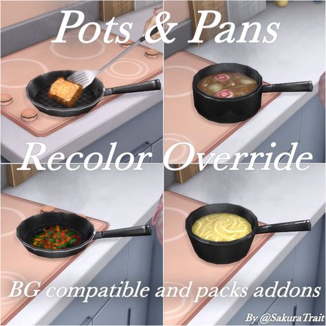 Pots & Pans Recolor Override!!! 🥘 Sims 4 Pan Override, Sims 4 Default Override, Sims 4 Frying Pan Override, Realistic Cooking Mod Sims 4, Sims4 Replacement, Sims 4 Cc Replacement, Default Replacement Sims 4, Ts4 Recolor, Default Sims 4