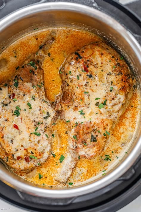 Instapot Creamy Porkchops, Boneless Pork Chop Recipes Instant Pot Cream Of Mushroom, Porkchops Instantpot, Rice Cream Of Mushroom, Crockpot Express, Rice Cream, Pork Chops And Rice, Instant Pot Pork Chops, Keto Pork