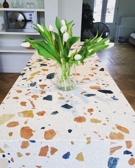 Terrazzo Tabletop Terrazzo Table Top, Terrazzo Dining Table, Dinning Tables, Home Office/guest Room, Parisian Interior, Dining Room Furniture Modern, Dining Table In Living Room, Terrazzo Tile, Furniture Board