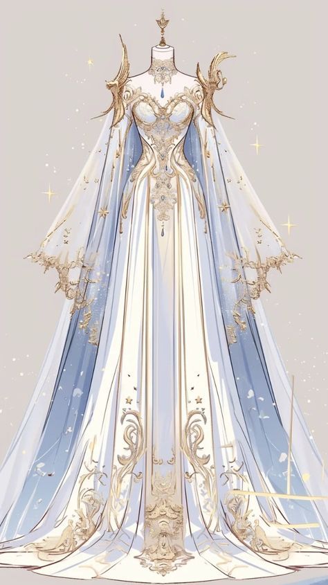 God Outfits Drawing, Fantasy Dress Design Drawing, Fantasy Dress Design Art, Yip Yip Costume, Fantasy Dress Art, Fantasy Dress Drawing, Dreamy Gowns, Yip Yip, The Best Anime