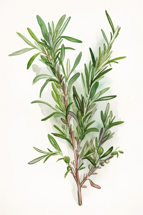 "Watercolor poster with Rosemary. Kitchen wall art Please note this is an INSTANT DIGITAL DOWNLOAD  NO PHYSICAL PRINT will be shipped to your address. Frame is not included. You will receive 1 High resolution JPG Image file in the following sizes: 2:3 Ratio file for printing: in inch: 4x6\" , 6x9\" , 8x12\" , 10x15\" , 12x18\" , 16x24\", 20x30\" in cm: 10x15cm, 20x30cm, 30x45cm, 40x60cm Your download will be ready once your payment has cleared and you have received a confirmation email from Etsy Kitchen Clipart, Watercolor Herbs, Rosemary Herb, Herb Art, Herb Prints, Botanical Sketchbook, Gift For Chef, White Kitchen Decor, Winter Painting