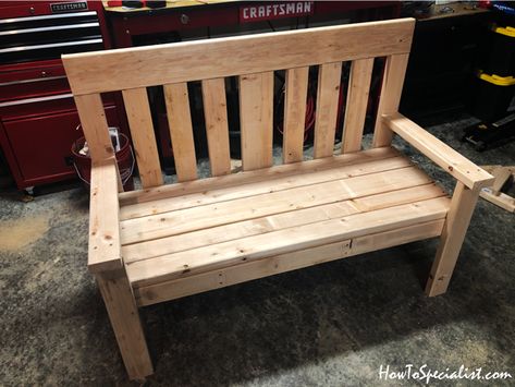 Wood Bench With Back, Homemade Bench, Wooden Park Bench, 2x4 Bench, Outdoor Bench Plans, Outside Benches, 2x4 Wood Projects, Wood Bench Outdoor, Diy Wood Bench