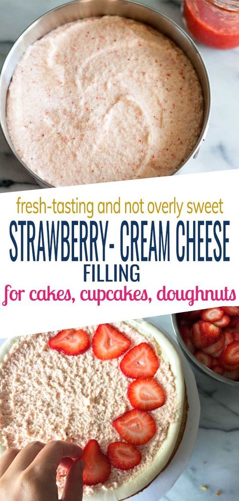 Cream Cheese Filling For Strawberries, Strawberry Cream Cheese Filling For Cake, Strawberry Cream Cake Filling, Strawberry Cream Filling For Cake, Cream Cheese Filling For Cake, Cream Cheese Cake Filling, Doughnut Filling, Dessert Fillings, Cake Cream Filling