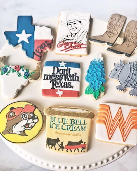 Texas Baby Shower, Texas Cookies, Texas Party, Blue Bell Ice Cream, Texas Theme, Decorated Sugar Cookies, Pretty Cookies, Bake Cookies, Western Aesthetic