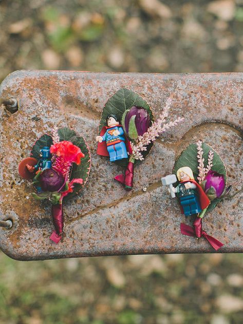 Lego Figurine, Lego Wedding, Superhero Wedding, Groomsmen Boutonniere, Woodsy Wedding, Groom And Groomsmen Attire, Camp Wedding, Boutonniere Wedding, Groomsmen Attire