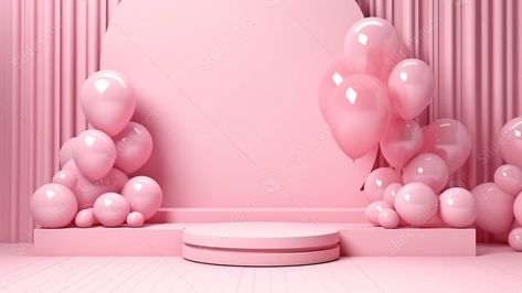 Balloons Delightfully Decorating a Stunning Pink 3D Stage Pink Ballon, Professional Ppt, Ppt Background, Stage Background, Pink 3d, Slide Background, Presentation Backgrounds, Pink Birthday Party, Pastel Balloons