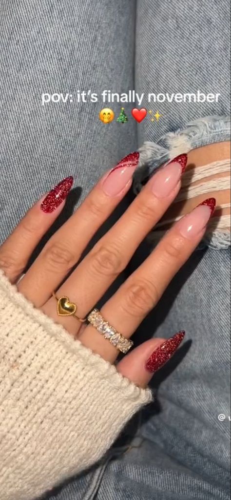 Red Nails Glitter, Almond Acrylic, Body Decor, Seductive Style, Mesh Crop Top, Oval Nails, High Waist Pants, Xmas Nails, Dream Nails