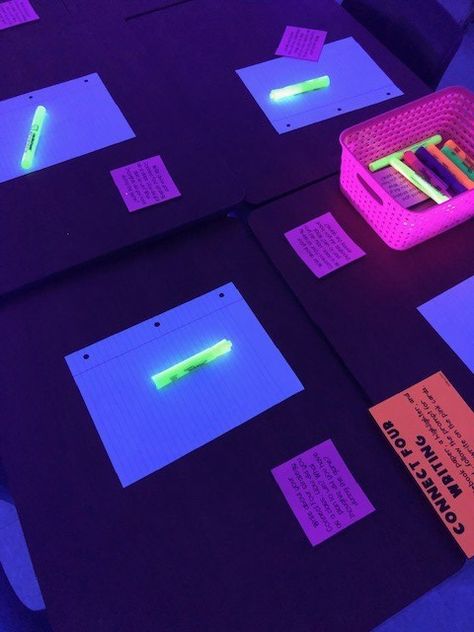 Check out how we did Glow Day in our classroom! Glow Party Ideas For Classroom, Glow Room Transformation, Glow Night Games, Lighting For Classroom, Glow Reading Activities, Glow Classroom Transformation, Glow In The Dark Reading Activities, Glow Day Reading Activities, Neon Theme Classroom