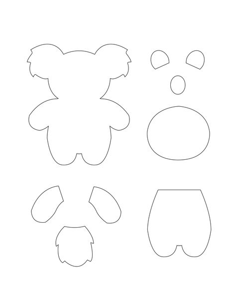 Free Felt Animal Patterns, Koala Outline, Diy Koala, Animal Felt Patterns, Bear Patterns Sewing, Koala Stuffed Animal, Koala Craft, Felt Animal Pattern, Bear Template