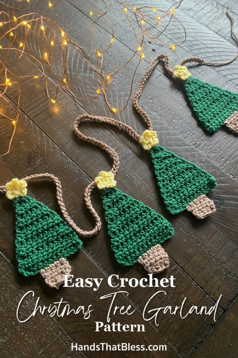 Easy Crochet Christmas Tree Garland Pattern - Hands That Bless Crochet Christmas Tree Garland Free, Crochet Christmas Tree Garland Pattern Free, Crochet Christmas Tree Garland Pattern, Christmas Tree Crochet Garland, Crochet Garland Pattern Free Christmas, Christmas Tree Garland Crochet, Crochet Christmas Garland Free Pattern, Crochet Tree Garland, Crochet Garland Pattern Free