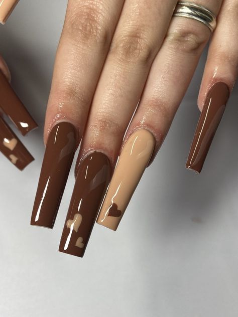 Bottom Color Nails, Azul Nails, Brown Acrylic Nails, Unghie Sfumate, Tapered Square Nails, Long Acrylic Nail Designs, Heart Nail, Drip Nails, Long Acrylic Nails Coffin