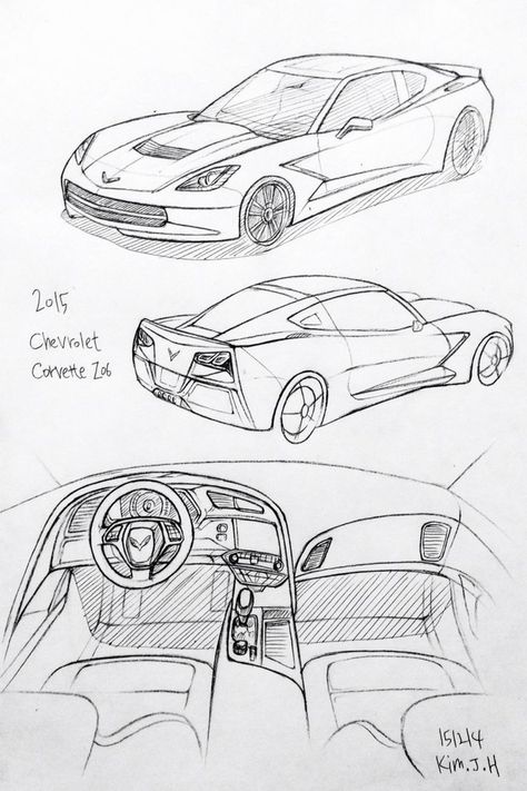 Cars Aesthetic Drawing, Corvette Drawing Easy, Corvette Drawing, Car Drawing Sketches, Car Drawing Pencil, Corvette Art, Cars Drawing, Chevrolet Corvette Z06, Cars Design