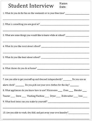 Student Interview Answer Sheet Independent Living Skills, Student Interview, Life Skills Class, Life Skills Lessons, Leadership Activities, Life Skills Classroom, Interview Answers, Teaching Life Skills, Job Skills