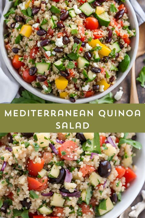 Discover a burst of Mediterranean flavors with this refreshing Quinoa Salad! Packed with cherry tomatoes, cucumber, olives, and feta, it's a perfect blend of healthy and delicious. Quick to prepare and customizable, it's a must-try for your next meal! 🥗 #QuinoaSalad #MediterraneanCuisine #myskinnyrecipes Salad Recipes Feta, Cucumber Quinoa Salad, Quinoa Recipes Dinner, Salad Mediterranean, Mediterranean Quinoa, Feta Salad Recipe, Mediterranean Quinoa Salad, Recipes Quinoa, Fresh Salad Recipes