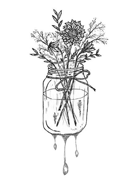 Jar With Flowers Drawing, Jar Drawing, Mason Jar With Flowers, Flowers In A Jar, Jar With Flowers, September Wallpaper, Sketches Ideas, September Flowers, Sunflower Drawing