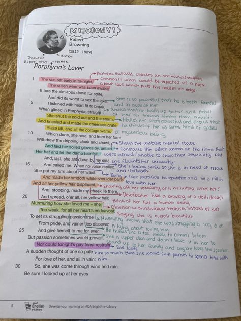 Porphyrias Lover Analysis, Porphyrias Lover, English Language Poem, English Revision, English Poems, Poem Analysis, Gcse Revision, Exam Motivation, School Study