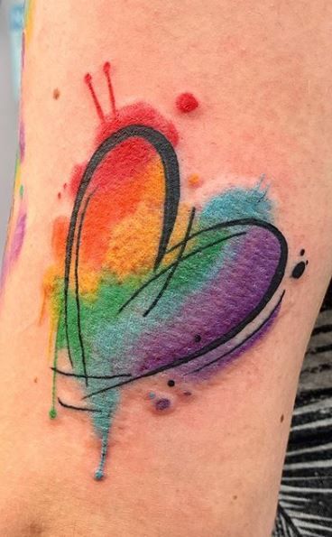 Heart Tattoos For Women, Watercolor Heart Tattoos, Black Heart Tattoos, Love Heart Tattoo, Simple Heart Tattoos, Red Heart Tattoos, Pride Tattoo, Rainbow Tattoos, Heart Tattoos