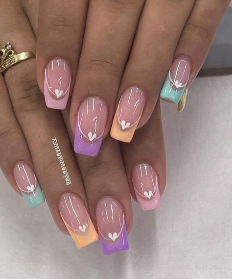 Acrylic Nail Designs Spring 2023, Spring Nails Coffin Acrylic, Nails With Design Ideas, Spring Nails Coffin, Rainbow Nails Design, Nagellack Trends, Manicure Nail Designs, Spring Acrylic Nails, Fancy Nails Designs