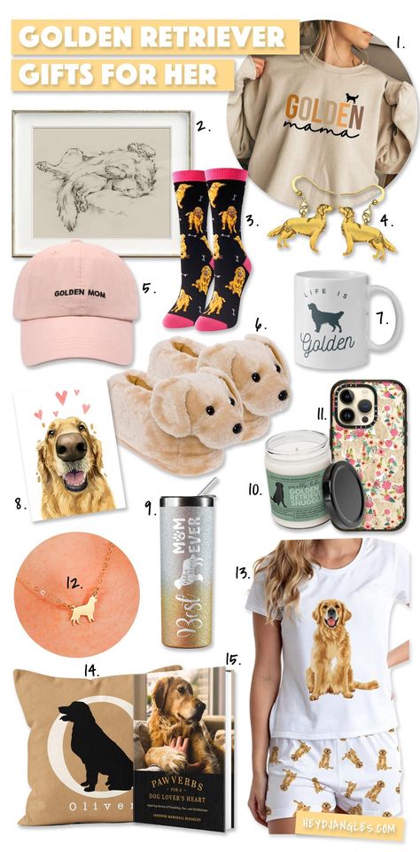 From Golden Retriever socks, slippers, and sweatshirts to jewelry, cards, caps, and candles, check out 15 gorgeous Golden Retriever gifts for her, right here! #giftguide #goldenretriever #doglover Golden Retriever Valentines Day, Golden Retriever Gifts Ideas, Golden Retriever Accessories, Golden Retriever Decor, Christmas Funny Gifts, Golden Retriever Quotes, Jewelry Design Silver, Puppy List, Golden Retriever Owner