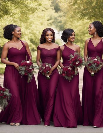 Party Black People, Burgundy Bridal Party, Bridal Party Black, Wedding Color Palette, Wedding Color, Our Wedding Day, Black People, Wedding Colors, Bridal Party