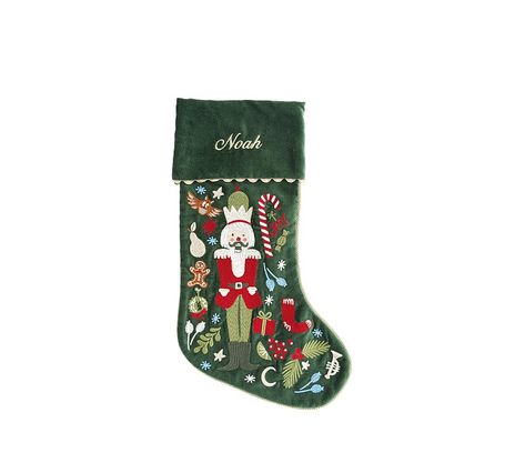 Rifle Paper Co. Nutcracker Embroidered Velvet Christmas Stocking | Pottery Barn Kids Hello Kitty Lego, Boys Lunch Bags, Pottery Barn Christmas Stocking, Velvet Christmas Stocking, Nutcracker Characters, Kids Bed Linen, Anna Bond, Velvet Christmas