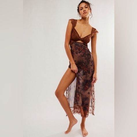 FREE PEOPLE - SUDDENLY FINE MAXI SLIP / COLOR: BIRCH COMBO Combo Color, Brown Suede Jacket, Free People Dresses, Free People Dress, Dresses Xs, Trending Accessories, Trending Shoes, Free People, Dress Es