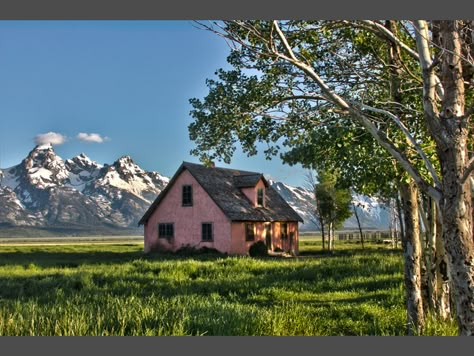 Little Pink House on the Prairie Houses In Fields, Cottage In A Field, House On The Prairie Aesthetic, Little House On The Prairie Aesthetic, House On The Prairie, Prairie Aesthetic, American Countryside, House In Field Painting, Background Sketch