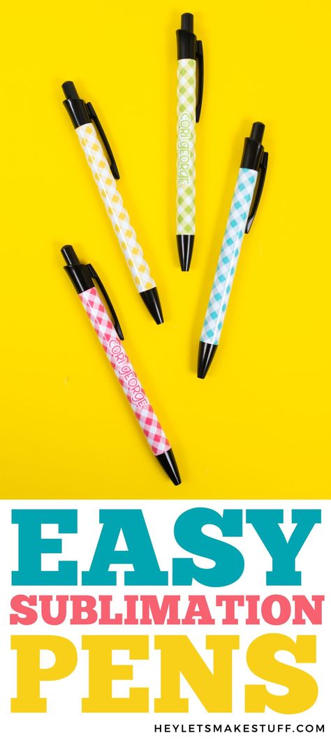 Use sublimation to make cute pens for your desk or as gifts! Here's how to sublimate pens in a sublimation or convection oven, plus add a name to customize them! Pen Sublimation, Sublimation Pens, Custom Pens Diy, Library Artwork, Gift Wrap Tags, Inspirational Printables, Cute Pens, Convection Oven, Cricut Free