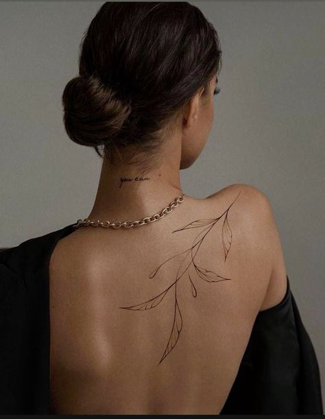 Back Shoulder Neck Tattoo, Plant Spine Tattoos For Women, Neck And Shoulder Tattoos, Back Of The Neck Tattoos For Women, Tattoo Espalda Mujer, Neck Tattoos For Women, Neck Tattoo Women, Blatt Tattoos, Tattoo Espalda