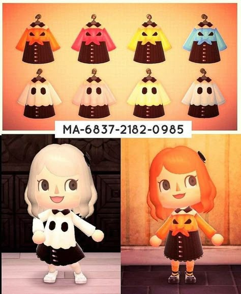 Acnh Halloween, Acnh Outfits, Animal Crossing Clothing, Animal Crossing Patterns, Animal Crossing Outfits, Acnh Patterns, Animal Crossing Funny, Pumpkin Dress, Ac New Leaf