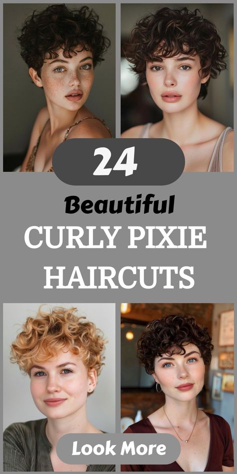 Check out 24 trendy curly pixie haircuts that will transform your curly locks into a bold statement. Whether you prefer edgy, short cuts or softer, wavy pixies, these curly pixie haircuts provide a range of stylish and elegant options. Discover the ideal curly pixie haircut to enhance your natural curls and style. "bixie" Haircut For Curly Hair, Short Curly Haircuts Older Women, Pixie Permed Hair, Curly Mushroom Haircut, Permed Pixie Hairstyles, Curly Pixie Cuts Round Face Curls, Pixie Hairstyles Curly Hair, Short Pixie Cut Curly Hair, Permed Pixie