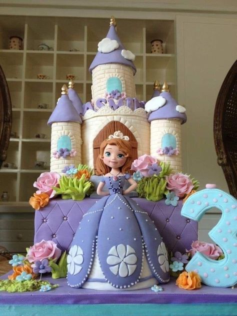 Cake Designs For 1 Year Girl, Cake Designs For Baby Girl 1st Birthday, Sophia The First Cake, Doll Cake Design, Sofia Birthday Cake, Doll Cake Designs, Cinderella Birthday Cake, Sofia The First Cake, Sofia Cake