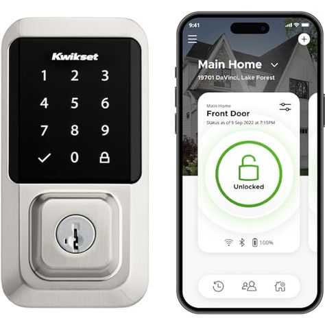 Kwikset Halo Touchscreen Wi-Fi Smart Door Lock, Keyless Entry Electronic Deadbolt Door Lock, No Hub Required App Remote Control, With SmartKey Re-Key Security, Satin Nickel Keyless Entry Front Door, Touch Screen Interface, Deadbolt Lock, Satin Nickel Hardware, Smart Door Locks, Smart Door, Smart Plug, Smart Thermostats, Smart Home Technology