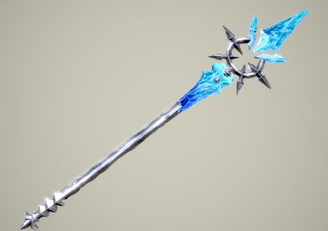 Ice Spear Fantasy, Ice Spear Art, Spear Aesthetic Blue, Fantasy Spear Concept Art, Water Spear, Ice Spear, Ice Staff, Fantasy Polearm Designs, Spear Design