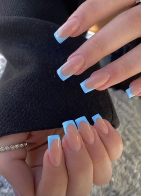 Nails Gradient, Blue French Tips, French Tip Acrylic Nails, Glow Nails, Coffin Shape, Classy Acrylic Nails, Blue French, Acrylic Nails Coffin Short, Summer Acrylic Nails