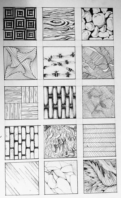 Simulated Texture Drawing, Smooth Texture Drawing, Drawing Metal Texture, Implied Texture Drawing, Drawabox Texture, Drawing Texture Ideas, Leaf Texture Drawing, Metal Texture Drawing, Different Textures Drawing