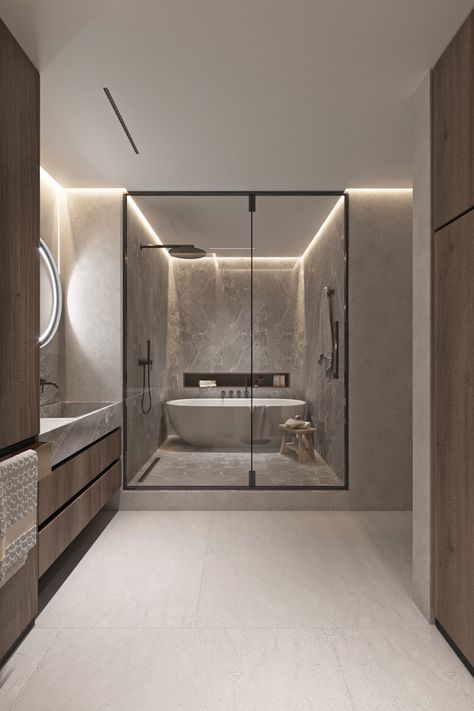 Vezha Apartment | Behance Hotel Bathroom Design Luxury, Bathroom Ideas Modern Luxury, Minimal Bathroom Design, Luxury Hotel Bathroom, Hotel Bathroom Design, Bedroom Pop Design, Minimal Bathroom, Bilik Air, Bathroom Inspiration Modern