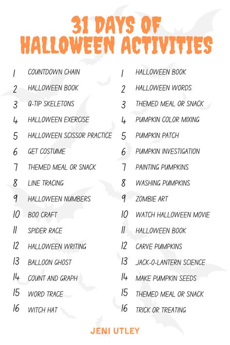 First Day Of Halloween, 31 Halloween Activities, 30 Days Of Halloween Activities, Halloween Countdown Activities, Witchy Activities With Friends, 13 Days Of Halloween Ideas, 31 Days Of Halloween Activities, At Home Halloween Activities, 31 Days Of Halloween Movies