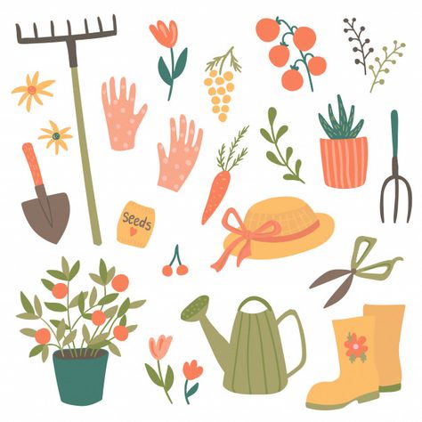 Flower Toy, Garden Gloves, Cute Garden, Garden Illustration, Garden Drawing, Plants Garden, Garden Items, Gardening Gloves, Plant Illustration