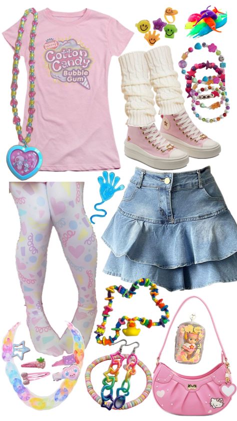 Decora kei but not as extreme Decora Outfits Aesthetic, Candy Core Outfits, Gyaru Fits, Decora Kei Outfits, Decora Fashion Outfits, Yume Kawaii Fashion, Decora Kei Fashion, Decora Outfits, Decora Aesthetic