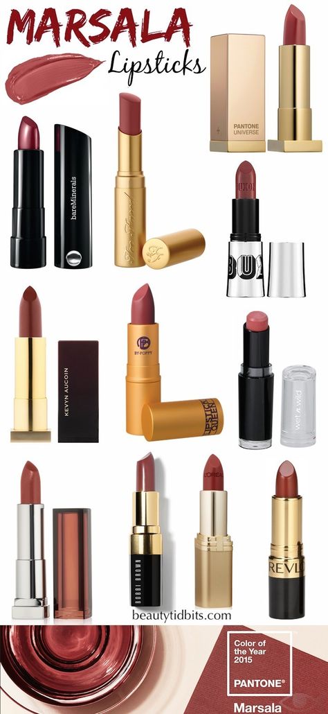 Ready to work some Marsala into your beauty routine? Get a jump start on the trend with these gorgeous Marsala-hued lipsticks, from rosy-browns to deep wine shades you’ll love! Hairstyle Diy, Marsala Color, Makeup Stuff, Feel Pretty, Beauty Routine, Love Makeup, Color Of The Year, Lipstick Colors, All Things Beauty