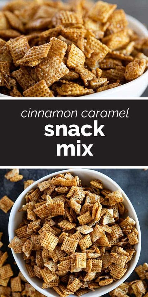 Sweet with a hint of cinnamon - this Cinnamon Caramel Snack Mix is easy to make and great for snacking! Perfect for movie night, lunch snacks, or just when you feel like a sweet snack. Cinnamon Life Cereal Treats, Cinnamon Life Cereal Recipes, Cereal Recipes Snacks, Cinnamon Snacks, Caramel Snack Mix, Cinnamon Chex Mix, Special Deserts, Cinnamon Snack, Cinnamon Chex